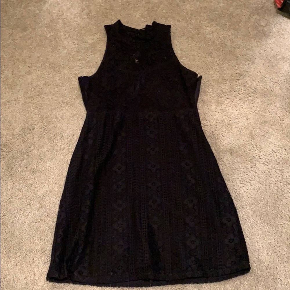 Turtle neck black flower dress